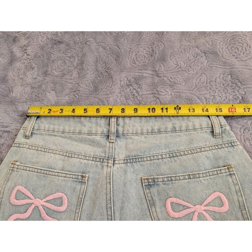 EDIKTED Light Blue Wide Leg Jeans Bow Pocket 100% Cotton Women's Size M - Picture 7 of 9